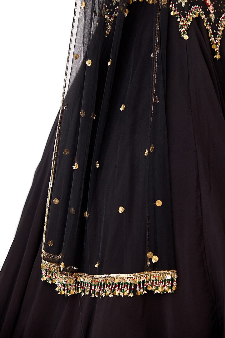Black Viscose Organza Sequins Embroidered Mermaid Wedding Lehenga Set by Basanti - Kapde aur Koffee at Pernia's Pop Up Shop