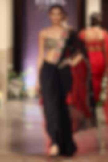 Black Viscose Lycra Draped Wedding Saree Set by Basanti - Kapde aur Koffee at Pernia's Pop Up Shop