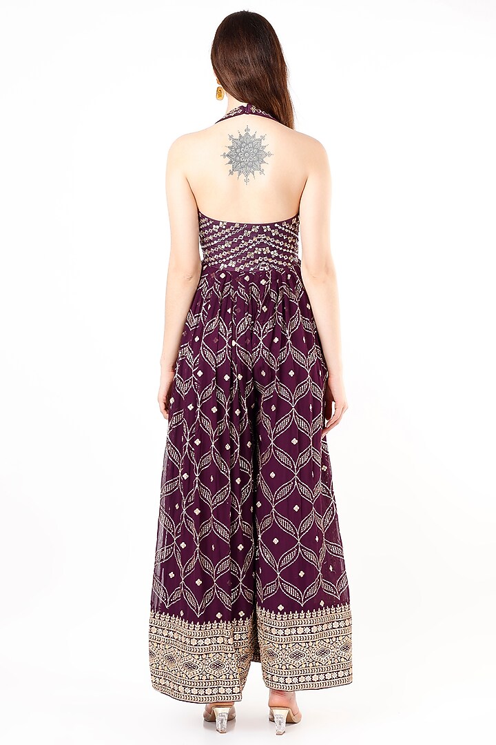 Purple Silk Embroidered Jumpsuit by Basanti - Kapde aur Koffee at Pernia's Pop Up Shop