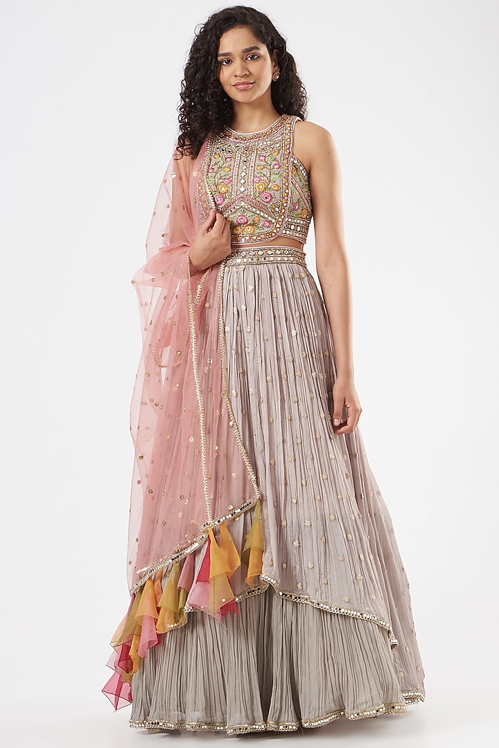 Pastel Grey Resham Embroidered Lehenga Set by Basanti - Kapde aur Koffee at Pernia's Pop Up Shop