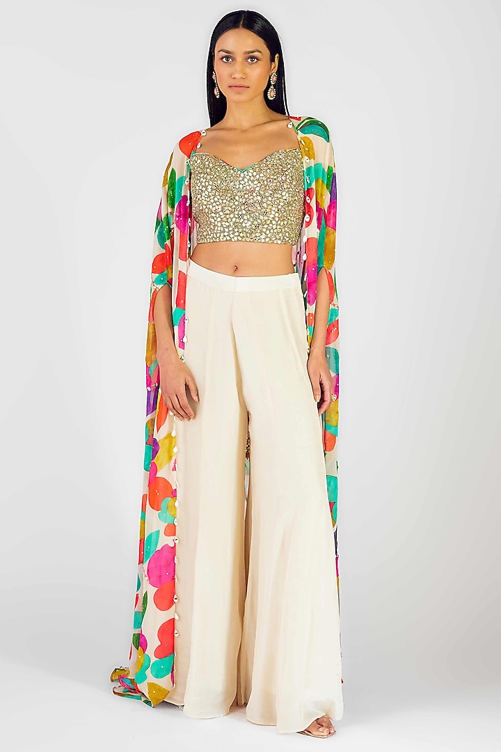 Multi-Colored Georgette Sequins Embroidered Cape Set by Basanti - Kapde aur Koffee at Pernia's Pop Up Shop