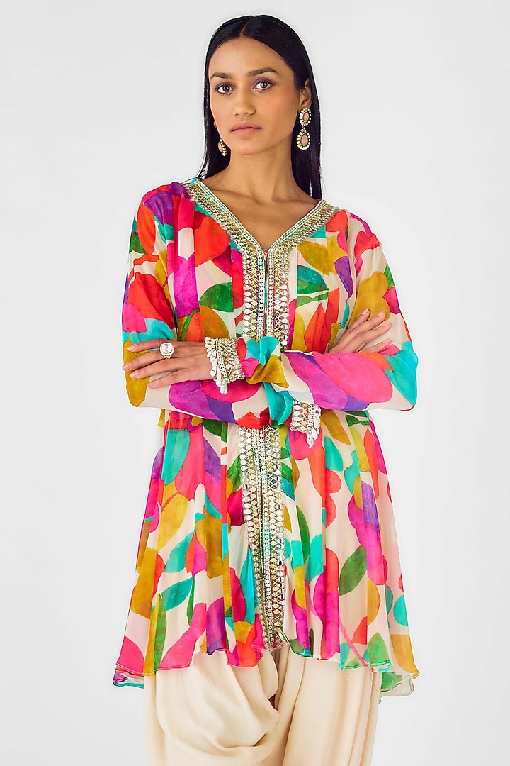 Multi-Colored Crepe Sequins Embroidered Kurta Set by Basanti - Kapde aur Koffee at Pernia's Pop Up Shop
