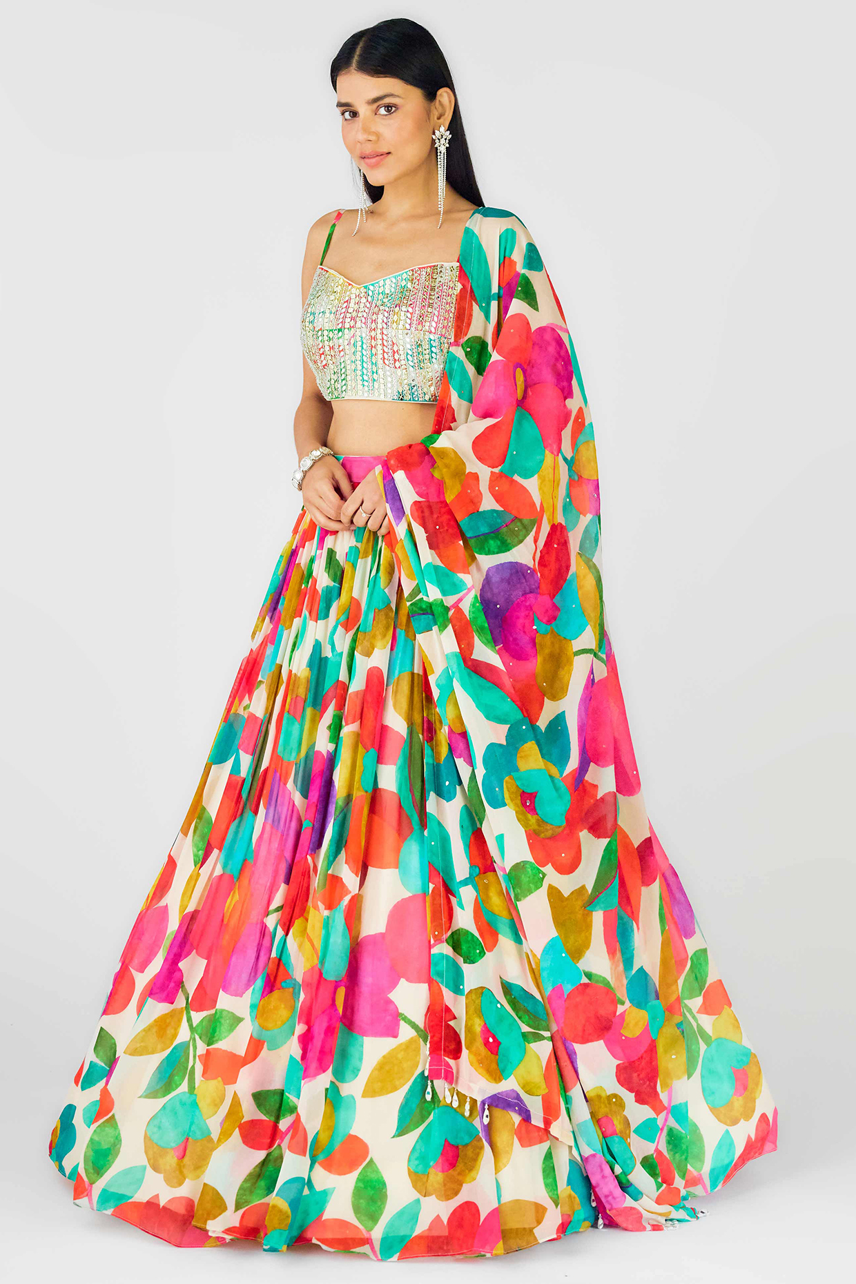 Multi-Colored Georgette Sequins Embroidered Lehenga Set by Basanti - Kapde aur Koffee at Pernia's Pop Up Shop
