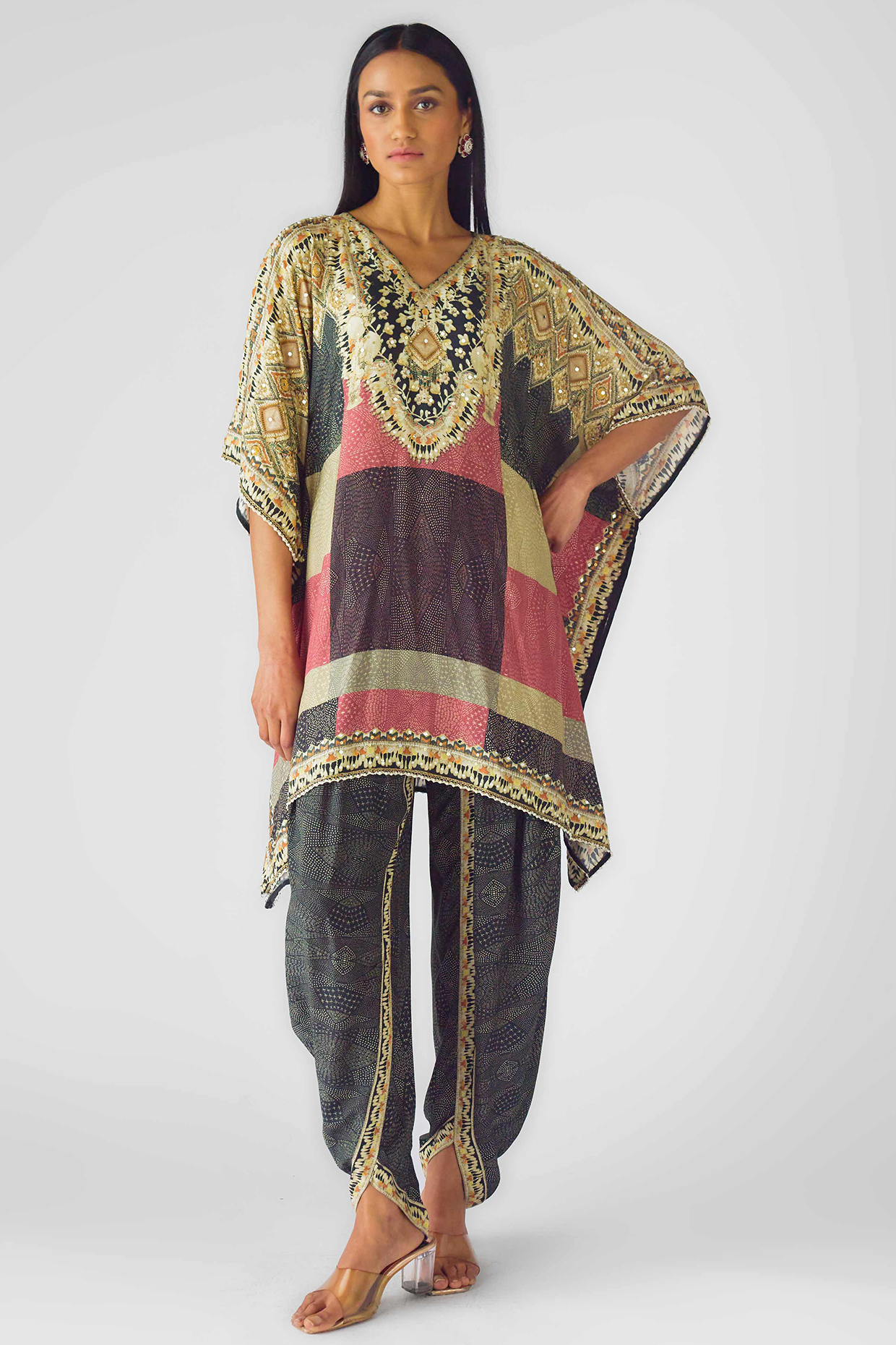 Pink Muslin Sequins Embroidered Kaftan Set by Basanti - Kapde aur Koffee at Pernia's Pop Up Shop