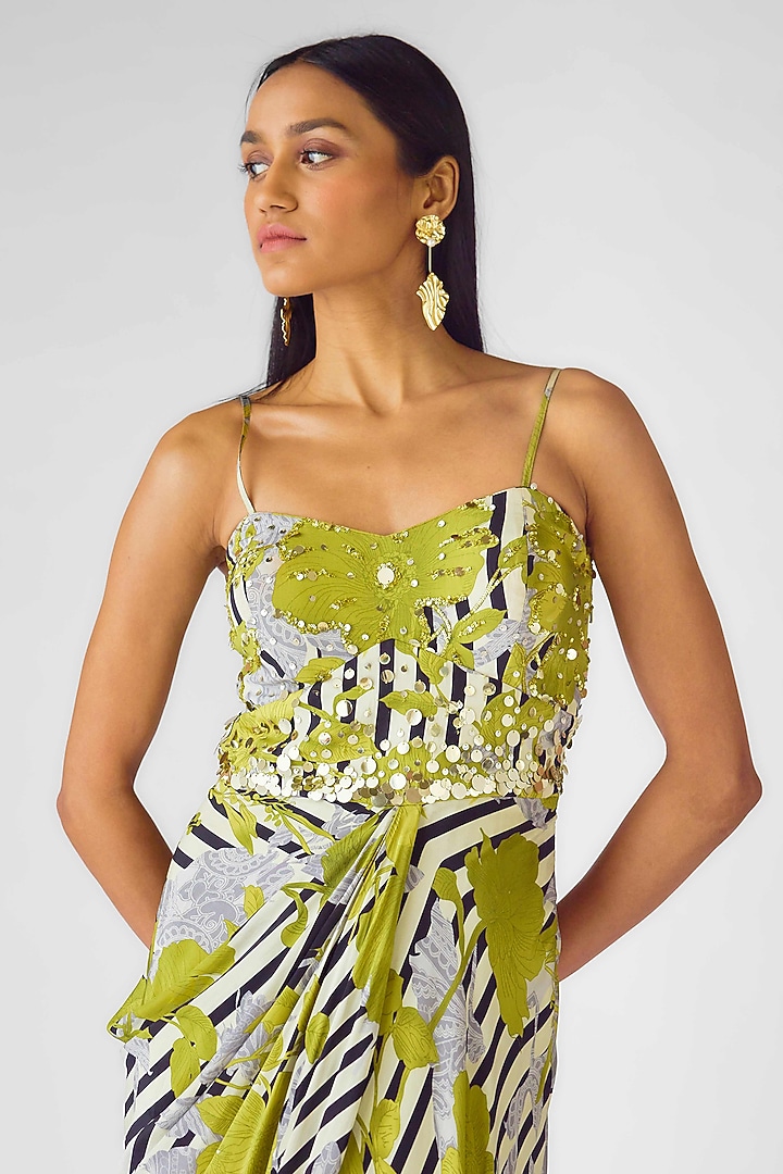Green Crepe Sequins Embroidered Gown by Basanti - Kapde aur Koffee at Pernia's Pop Up Shop