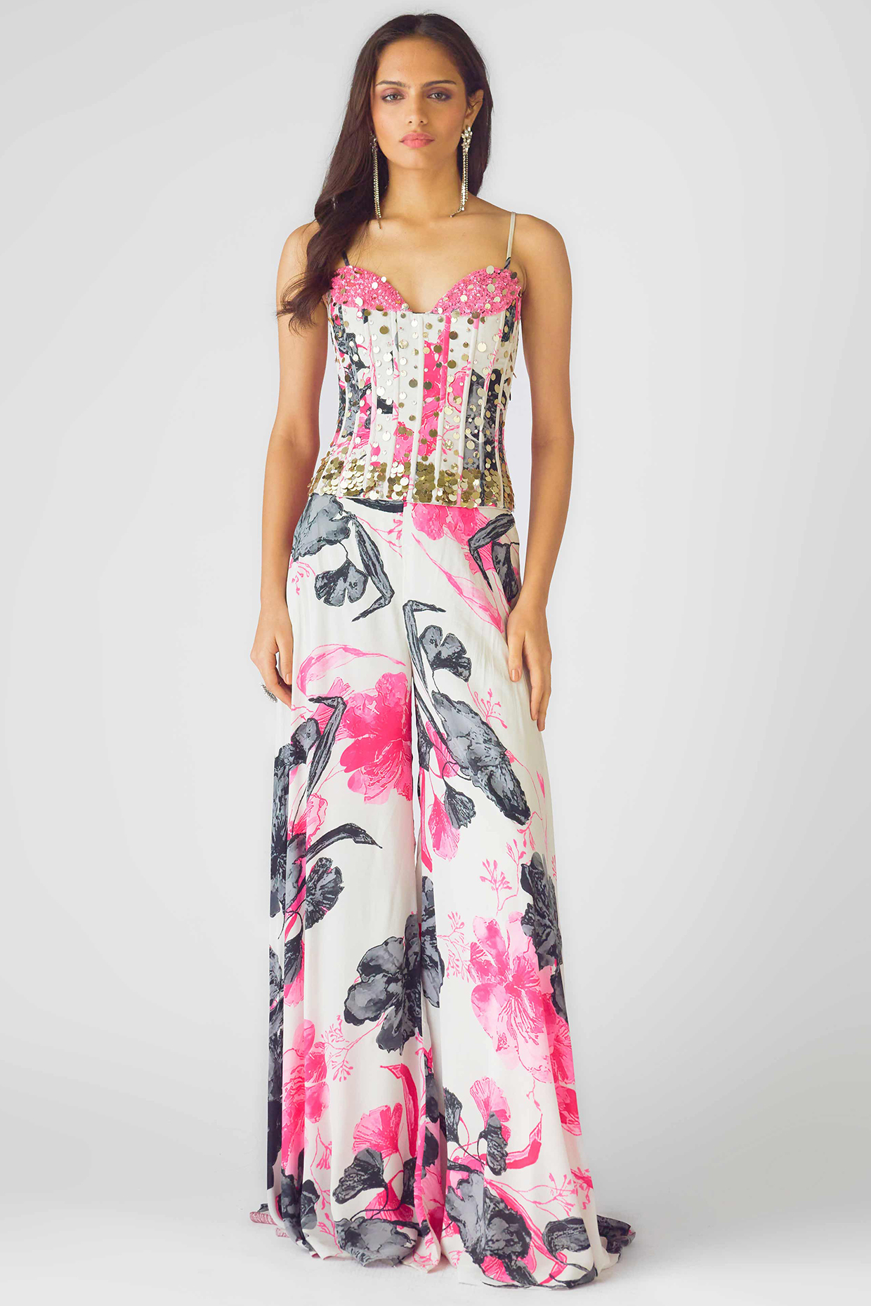 Pink Crepe Sequins Embroidered Sharara Set by Basanti - Kapde aur Koffee at Pernia's Pop Up Shop