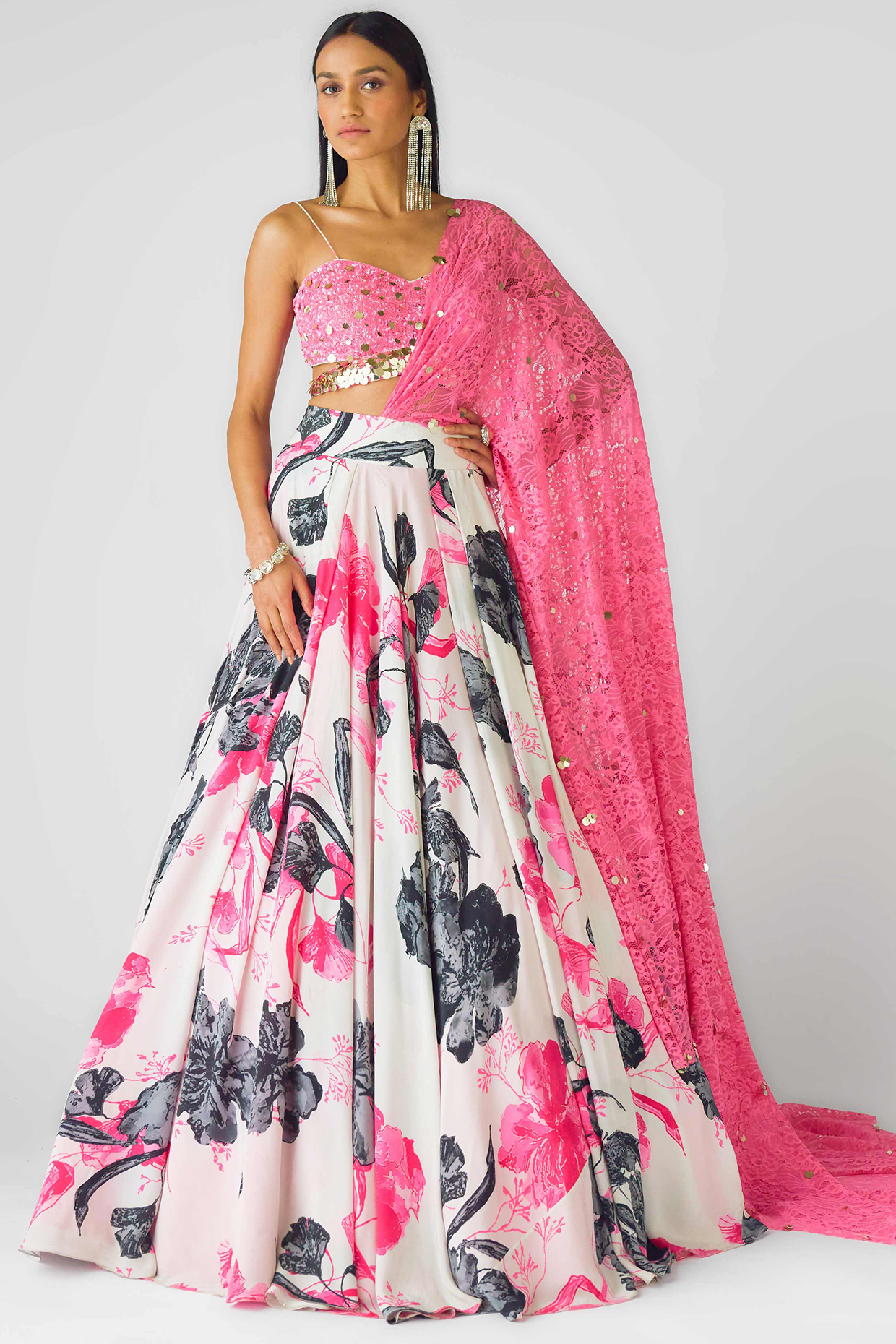 Pink Crepe Sequins Embroidered Lehenga Set by Basanti - Kapde aur Koffee at Pernia's Pop Up Shop