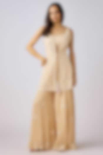 Gold Georgette Sequins Embroidered Cape Set by Basanti - Kapde aur Koffee at Pernia's Pop Up Shop