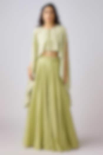 Pista Green Soft Cotton Thread Embroidered Cape Set by Basanti - Kapde aur Koffee at Pernia's Pop Up Shop