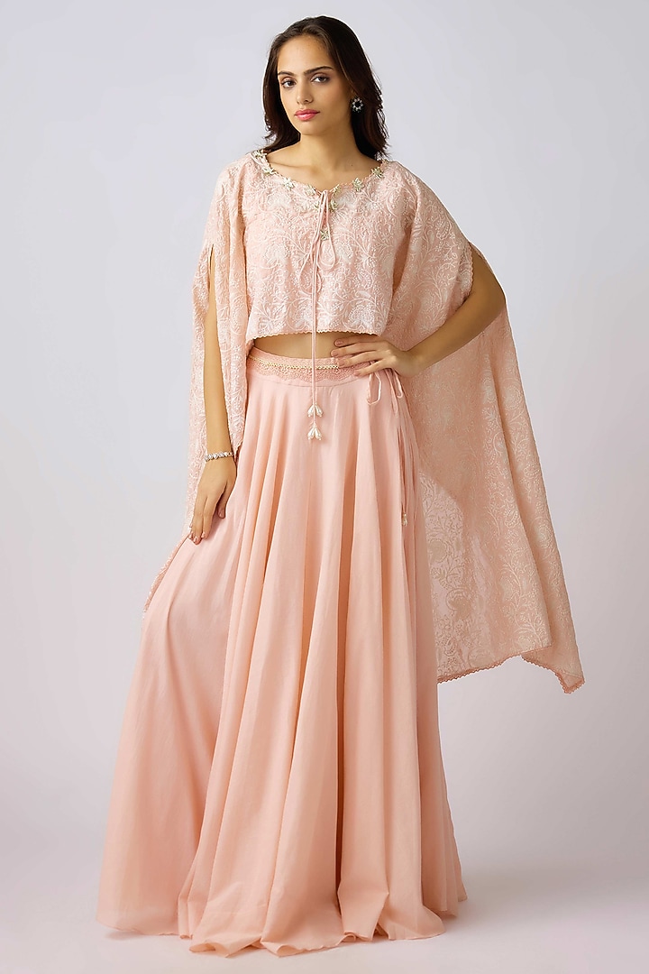 Pink Soft Cotton Thread Embroidered Cape Set by Basanti - Kapde aur Koffee at Pernia's Pop Up Shop