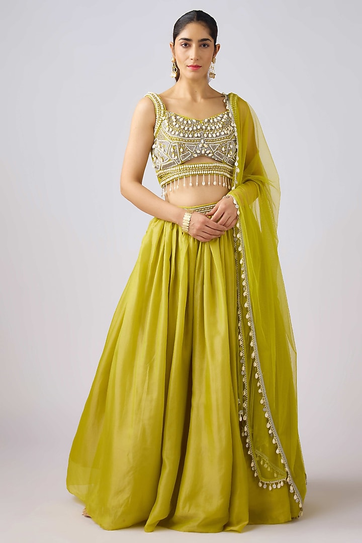 Lime Tissue Sequins Embroidered Lehenga Set by Basanti - Kapde aur Koffee at Pernia's Pop Up Shop