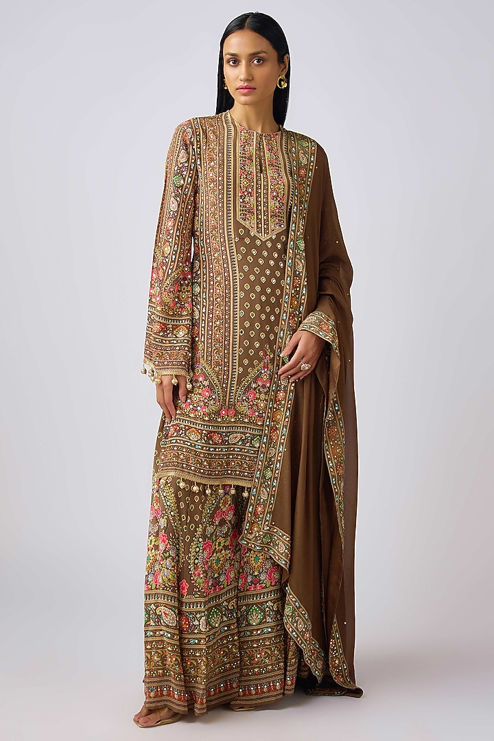 Brown Chinon Sequins Embroidered Sharara Set by Basanti - Kapde aur Koffee at Pernia's Pop Up Shop