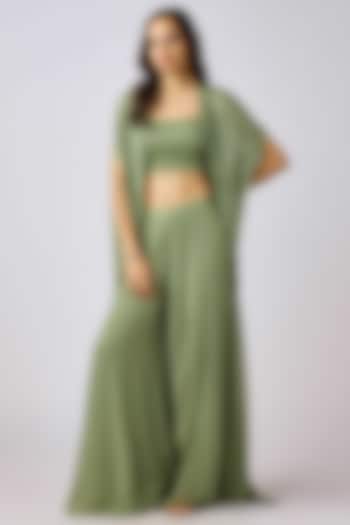 Green Georgette Bead Embroidered Cape Set by Basanti - Kapde aur Koffee at Pernia's Pop Up Shop