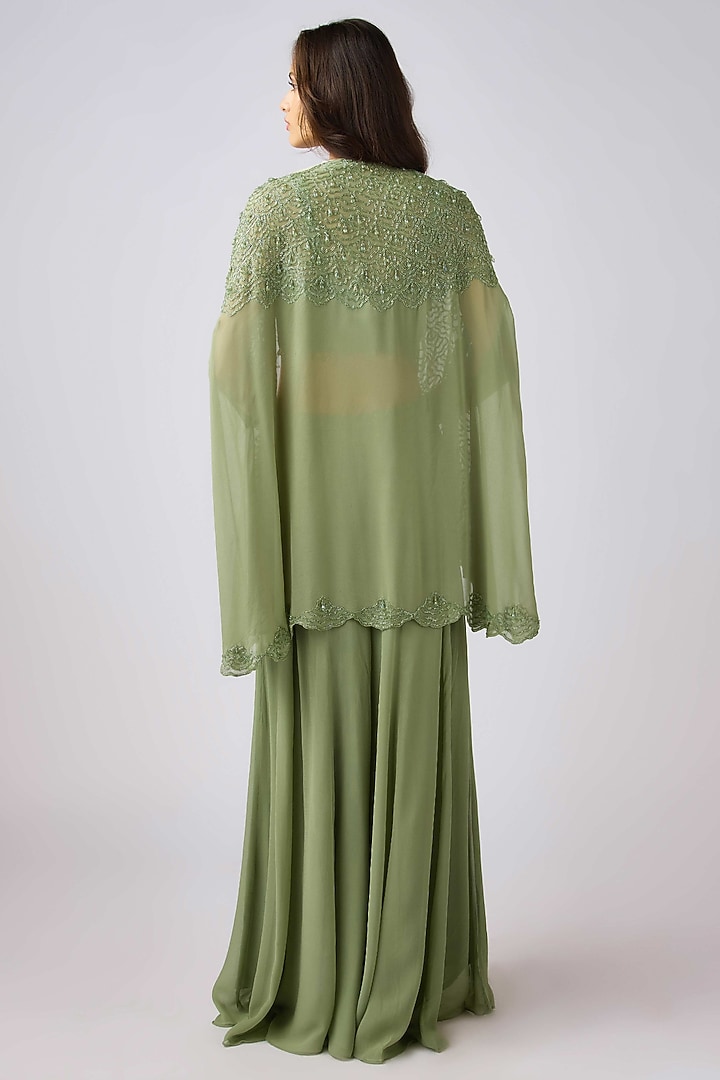 Green Georgette Bead Embroidered Cape Set by Basanti - Kapde aur Koffee at Pernia's Pop Up Shop