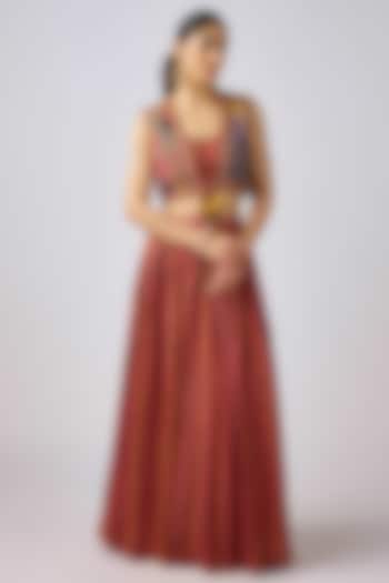 Brown Satin Crepe Sequins Embroidered Cape Set by Basanti - Kapde aur Koffee at Pernia's Pop Up Shop