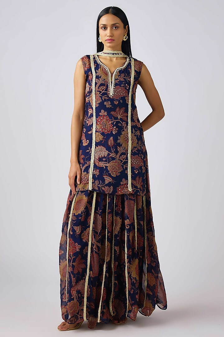 Blue Georgette Party Wear Sharara Set by Basanti - Kapde aur Koffee at Pernia's Pop Up Shop