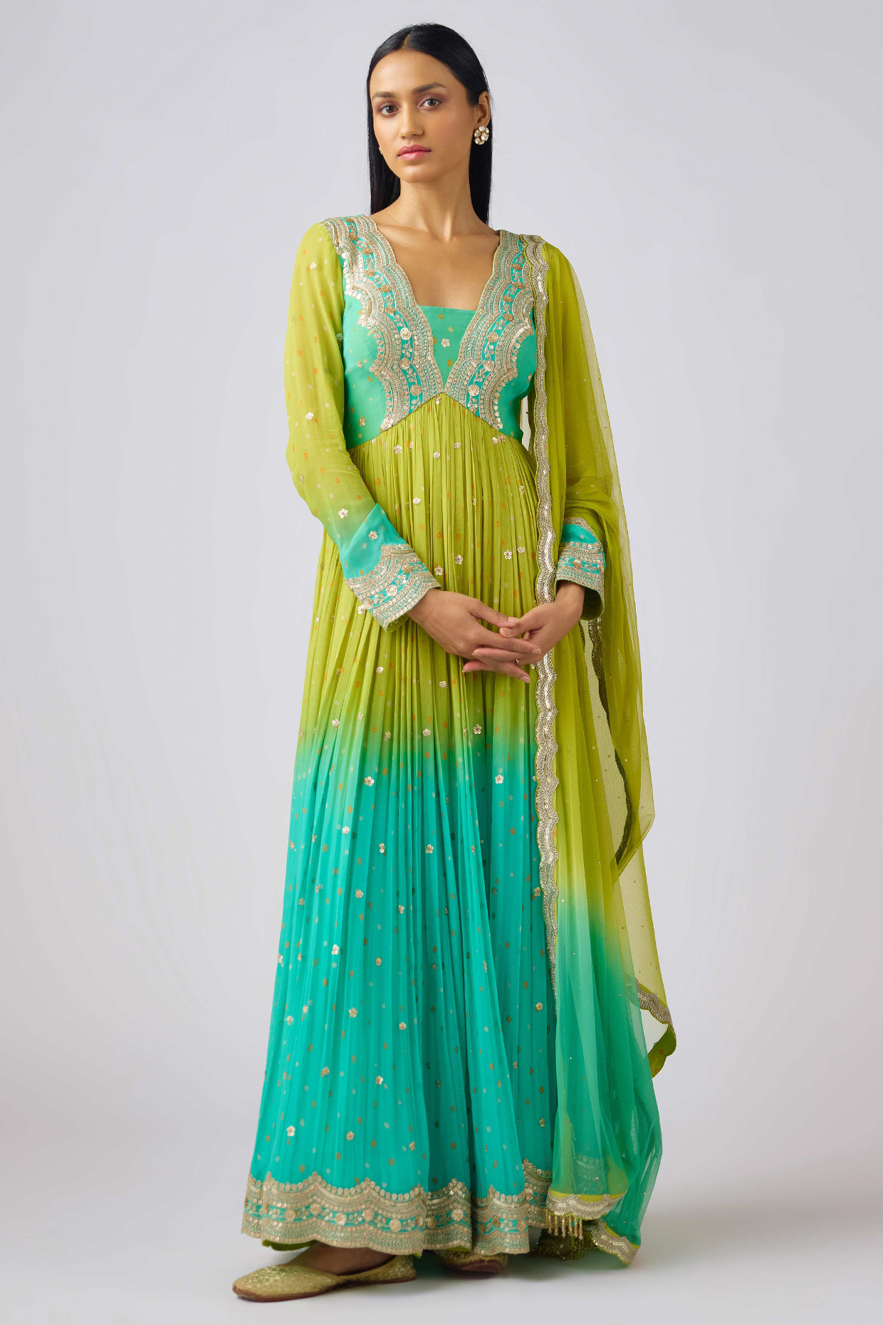 Lime Georgette Zari Work Party Wear Anarkali Set by Basanti - Kapde aur Koffee at Pernia's Pop Up Shop