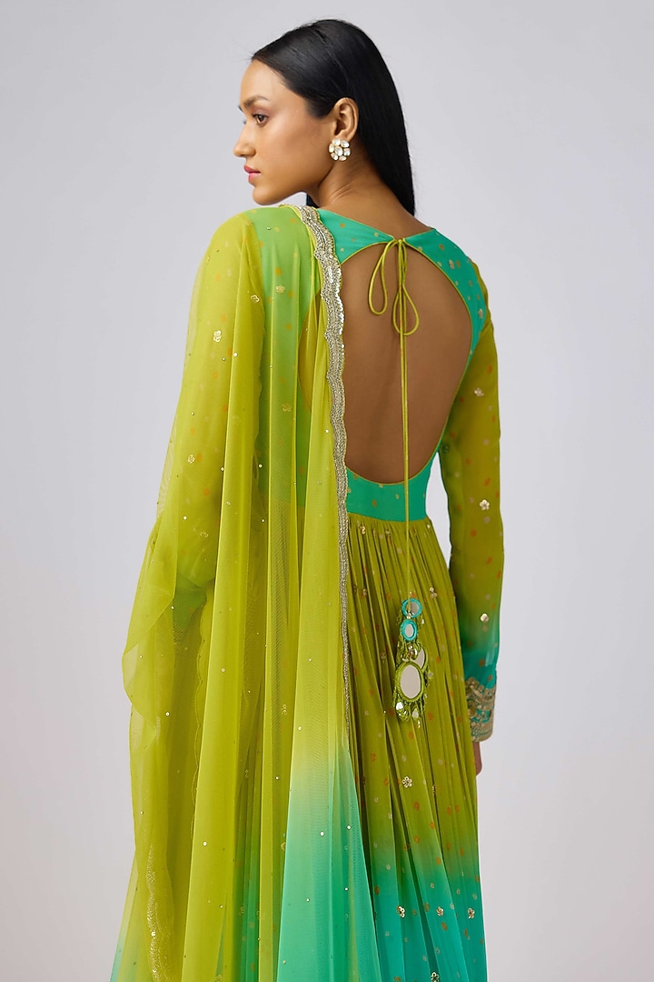 Lime Georgette Zari Work Party Wear Anarkali Set by Basanti - Kapde aur Koffee at Pernia's Pop Up Shop