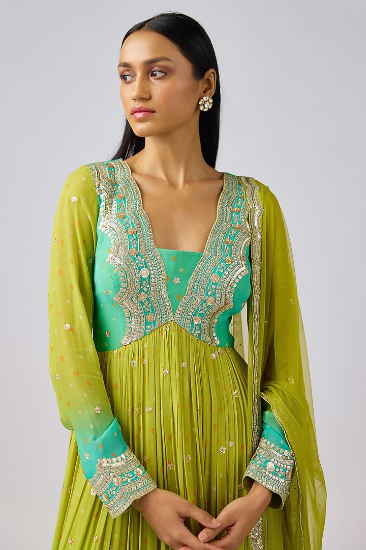 Lime Georgette Zari Work Party Wear Anarkali Set by Basanti - Kapde aur Koffee at Pernia's Pop Up Shop