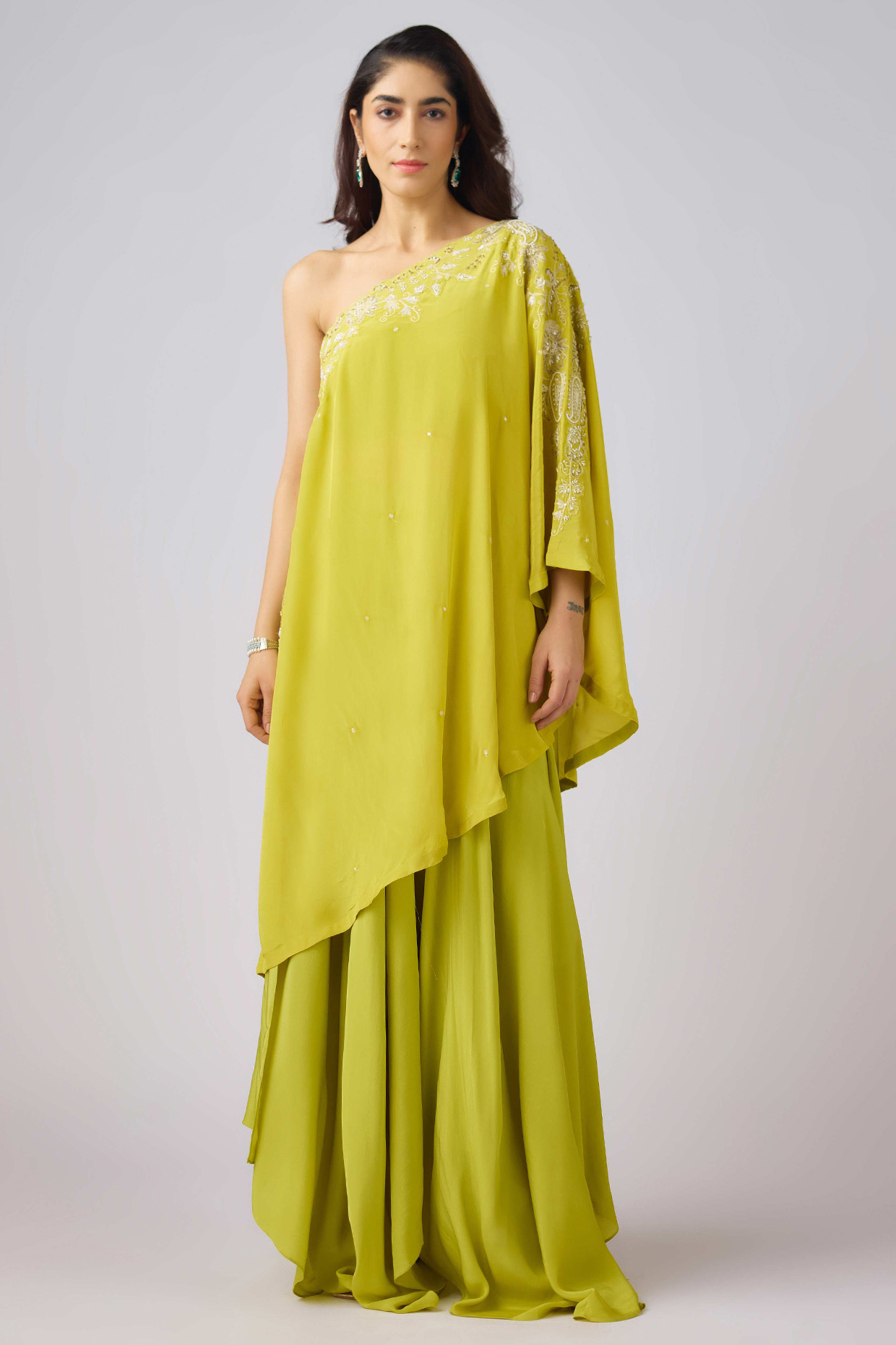 Lime Georgette Aari Work Sharara Set by Basanti - Kapde aur Koffee at Pernia's Pop Up Shop