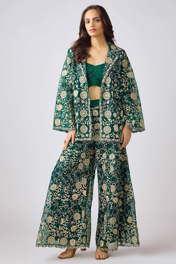 Green Chantilly Net Pearl Embroidered Co-Ord Set by Basanti - Kapde aur Koffee at Pernia's Pop Up Shop