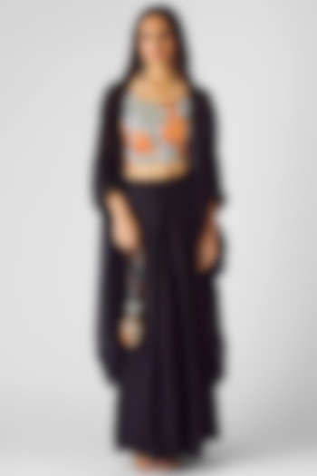 Black Crepe Sequins Embroidered Cape Set by Basanti - Kapde aur Koffee at Pernia's Pop Up Shop
