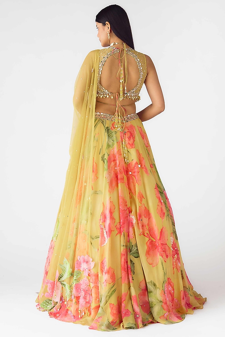 Yellow Georgette Sequins Embroidered Wedding Lehenga Set by Basanti - Kapde aur Koffee at Pernia's Pop Up Shop