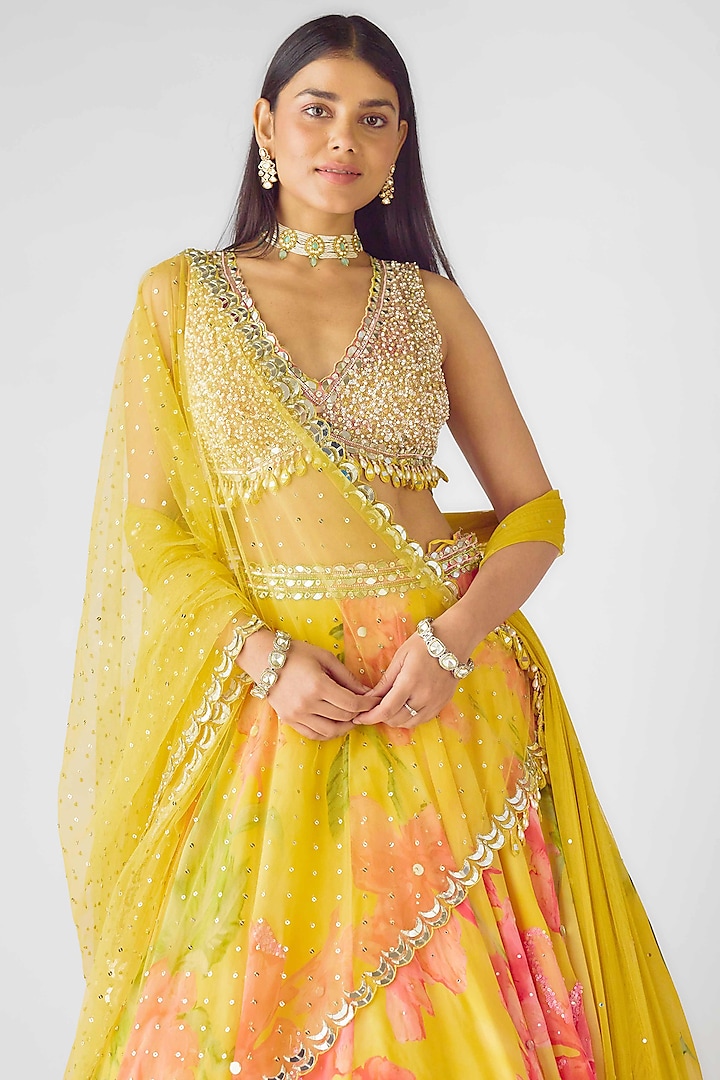 Yellow Georgette Sequins Embroidered Wedding Lehenga Set by Basanti - Kapde aur Koffee at Pernia's Pop Up Shop