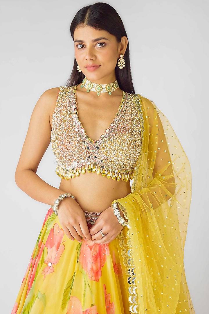 Yellow Georgette Sequins Embroidered Wedding Lehenga Set by Basanti - Kapde aur Koffee at Pernia's Pop Up Shop