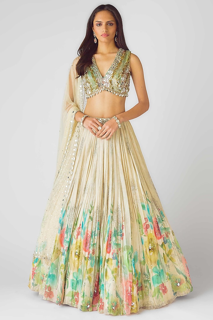 Ivory Georgette Sequins Embroidered  dulhan bday 22 may Lehenga Set by Basanti - Kapde aur Koffee at Pernia's Pop Up Shop
