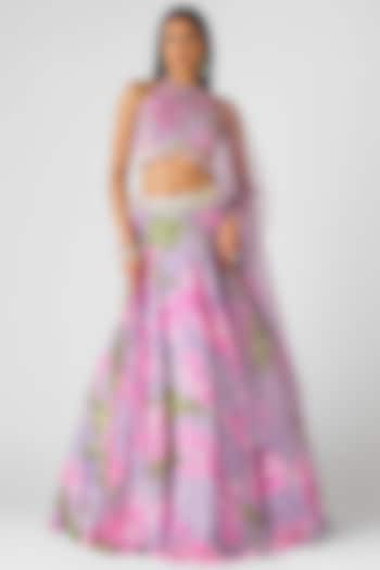 Purple Georgette Sequins Embroidered Floral Wedding Lehenga Set by Basanti - Kapde aur Koffee at Pernia's Pop Up Shop