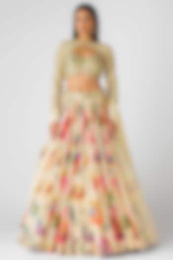 Beige Georgette Cutdana Embroidered Wedding Lehenga Set by Basanti - Kapde aur Koffee at Pernia's Pop Up Shop