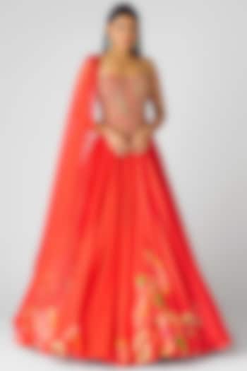 Red Georgette Sequins Embroidered  dulhan bday 22 may Lehenga Set by Basanti - Kapde aur Koffee at Pernia's Pop Up Shop