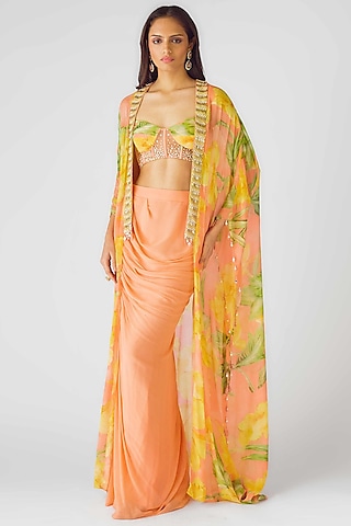 Orange Georgette Sequins Embroidered Cape Set by Basanti - Kapde aur Koffee