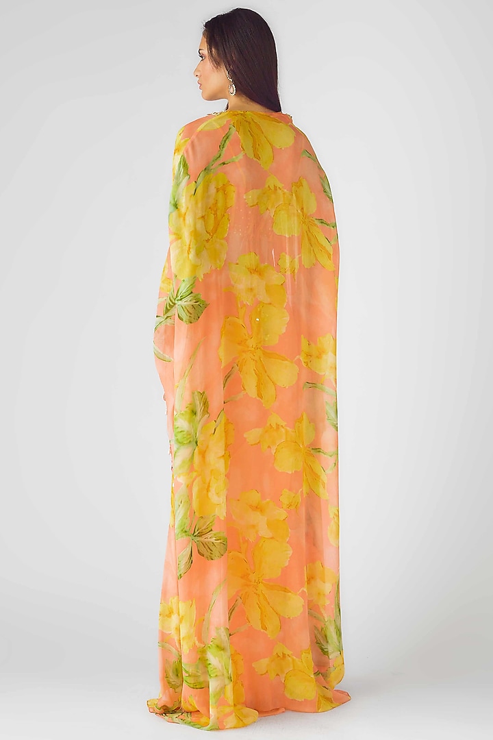 Orange Georgette Sequins Embroidered Cape Set by Basanti - Kapde aur Koffee at Pernia's Pop Up Shop