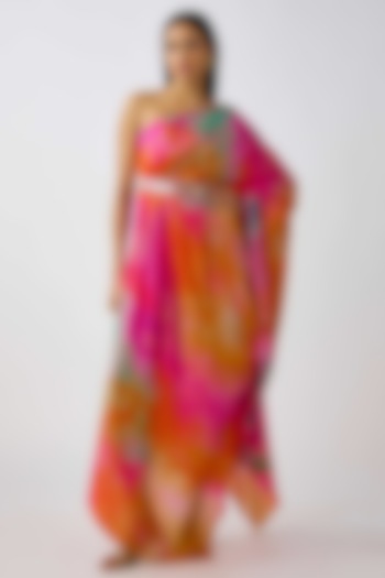 Multi-Colored Crepe Cutdana Embroidered One-Shoulder Summer Dress by Basanti - Kapde aur Koffee at Pernia's Pop Up Shop