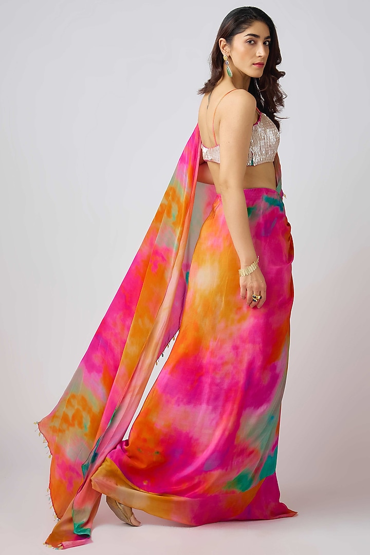 Multi-Colored Crepe Party Wear Saree Set by Basanti - Kapde aur Koffee at Pernia's Pop Up Shop