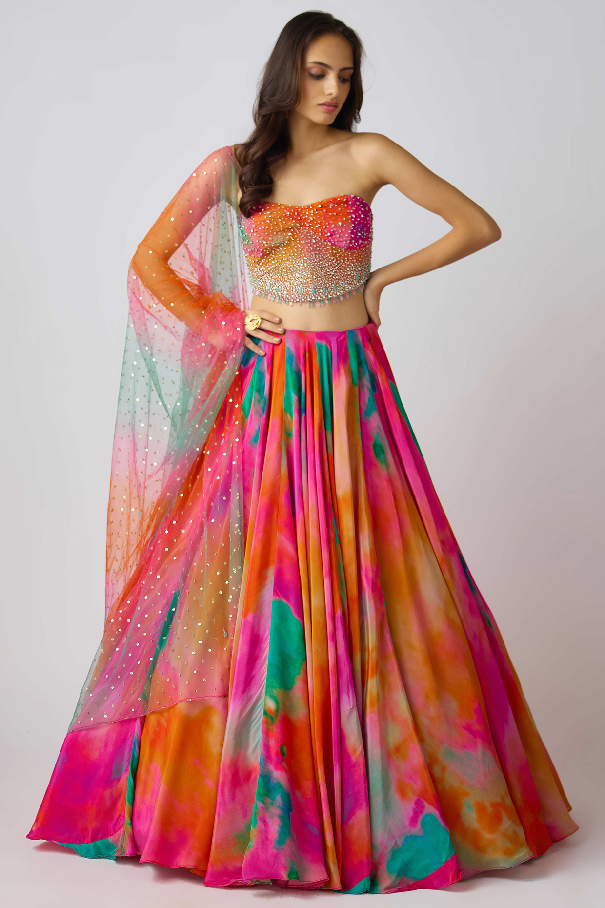 Multi-Colored Crepe Wedding Lehenga Set by Basanti - Kapde aur Koffee at Pernia's Pop Up Shop