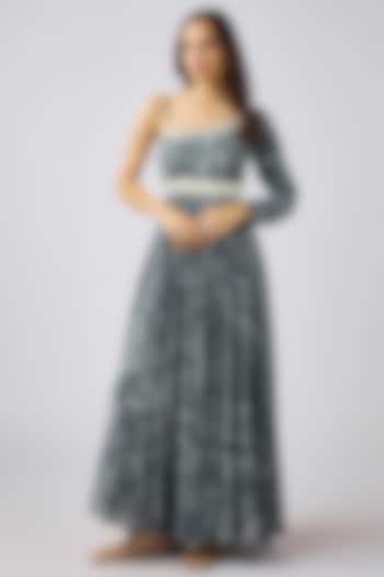 Grey Crepe Sequins Embroidered Summer Dress by Basanti - Kapde aur Koffee at Pernia's Pop Up Shop