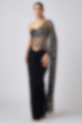 Black Sequins Net & Lycra Cutdana Embroidered Pre-Draped Party Wear Saree Set by Basanti - Kapde aur Koffee at Pernia's Pop Up Shop
