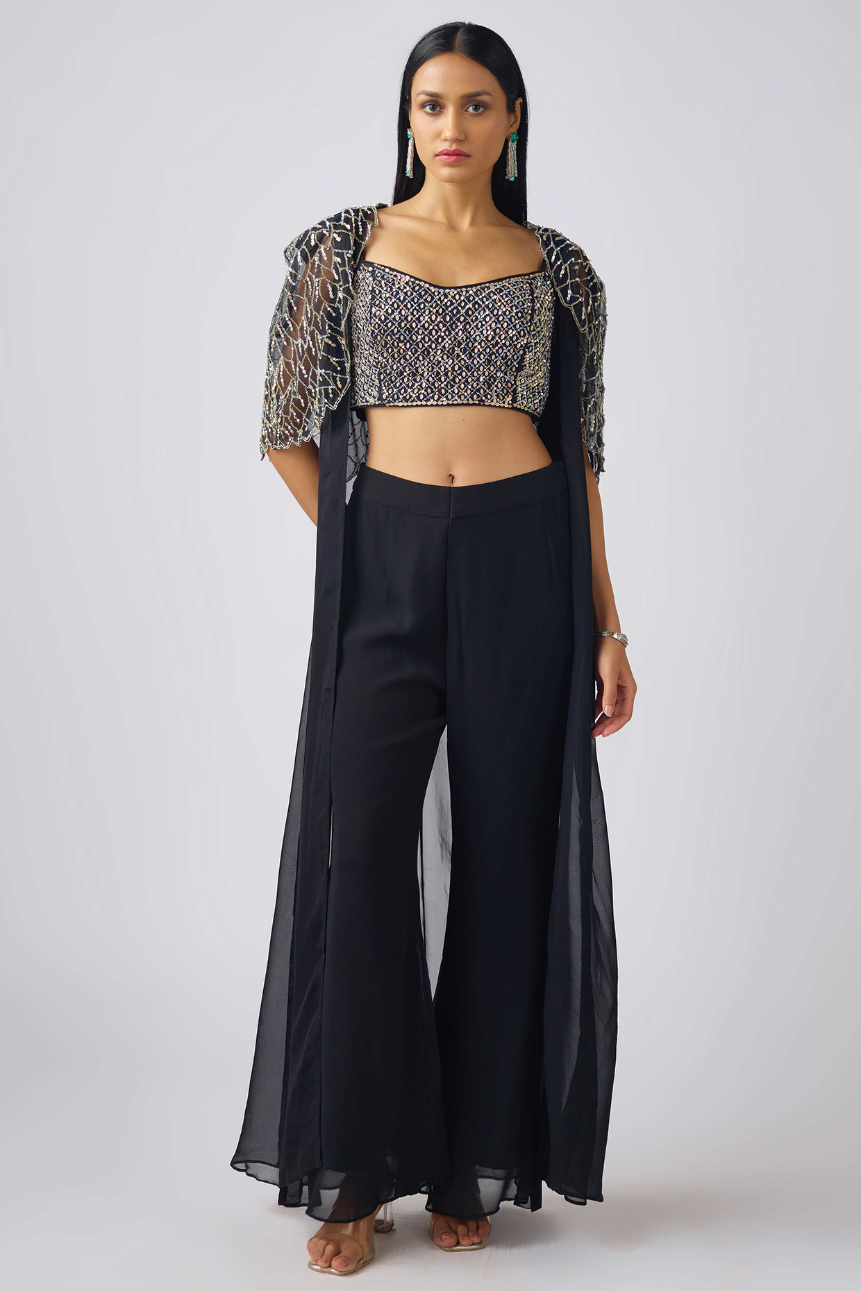 Black Georgette Sharara Set by Basanti - Kapde aur Koffee at Pernia's Pop Up Shop