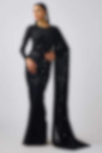 Black Georgette Wedding Saree Set by Basanti - Kapde aur Koffee at Pernia's Pop Up Shop