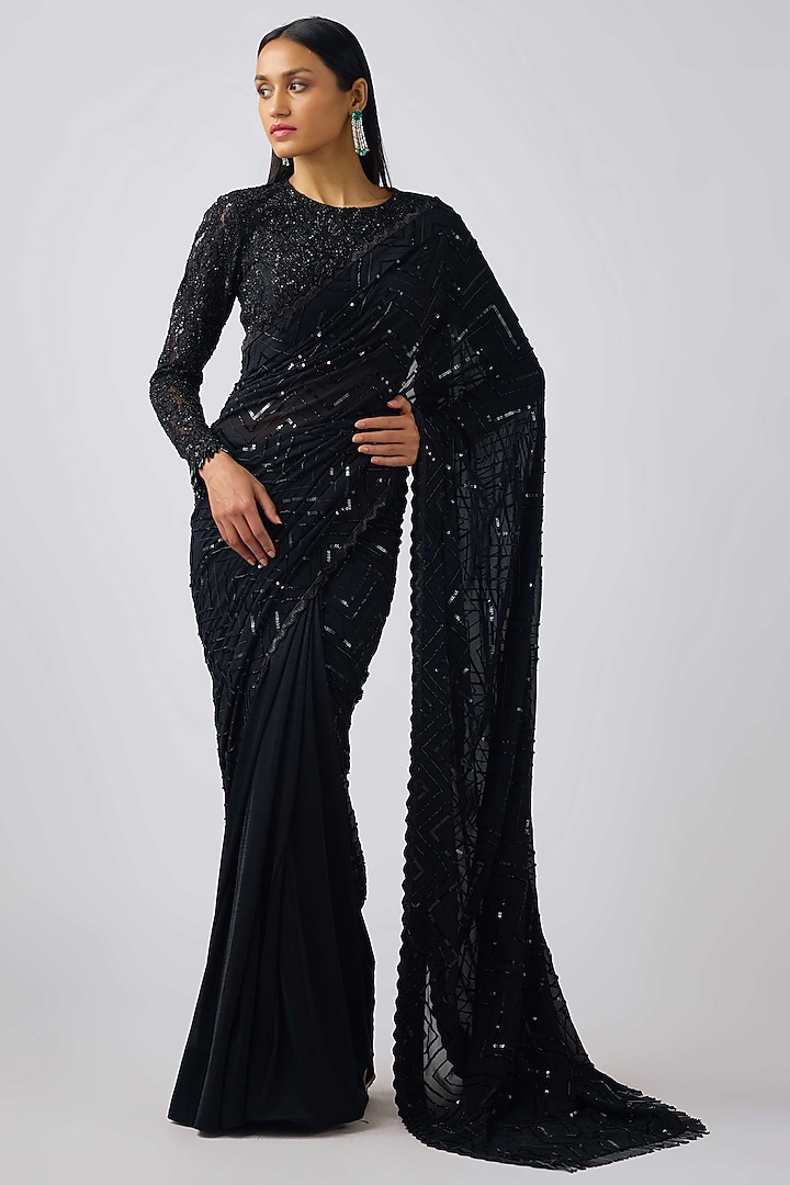 Black Georgette Wedding Saree Set by Basanti - Kapde aur Koffee at Pernia's Pop Up Shop