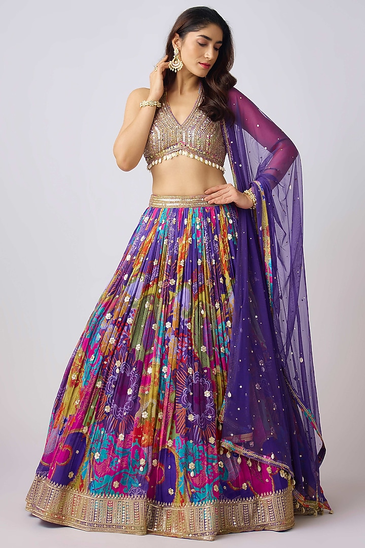 Purple Georgette Mirror Work Wedding Lehenga Set by Basanti - Kapde aur Koffee at Pernia's Pop Up Shop