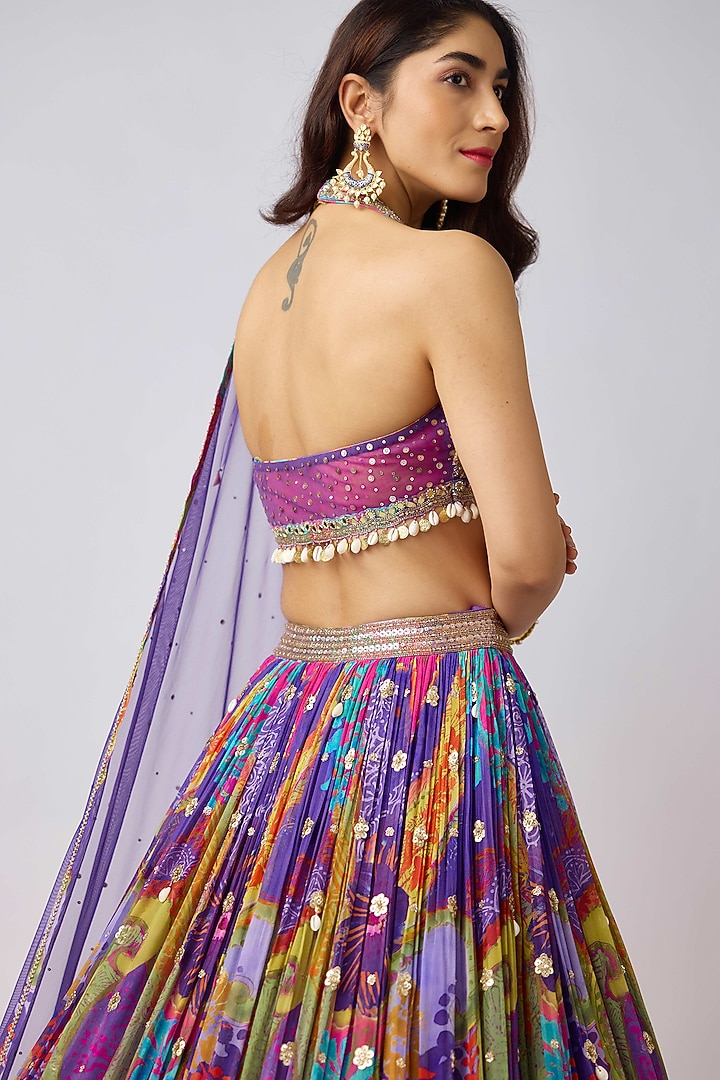 Purple Georgette Mirror Work Wedding Lehenga Set by Basanti - Kapde aur Koffee at Pernia's Pop Up Shop