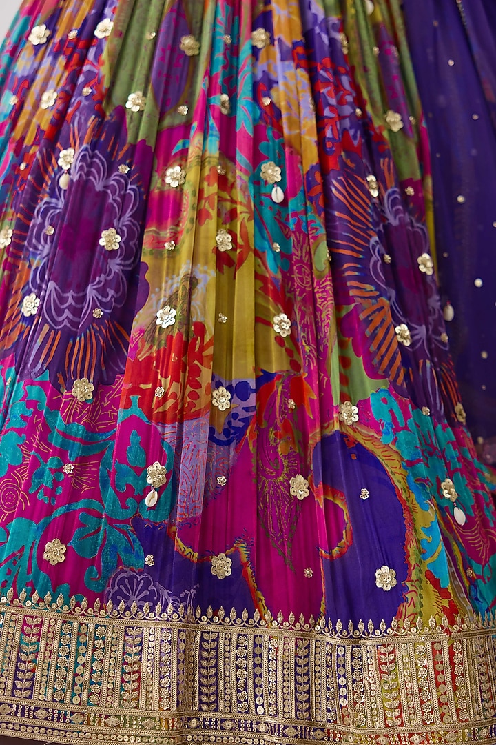 Purple Georgette Mirror Work Wedding Lehenga Set by Basanti - Kapde aur Koffee at Pernia's Pop Up Shop
