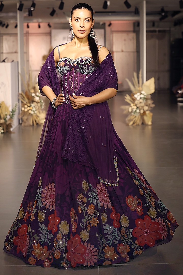 Purple Georgette Embroidered Wedding Lehenga Set by Basanti - Kapde aur Koffee at Pernia's Pop Up Shop
