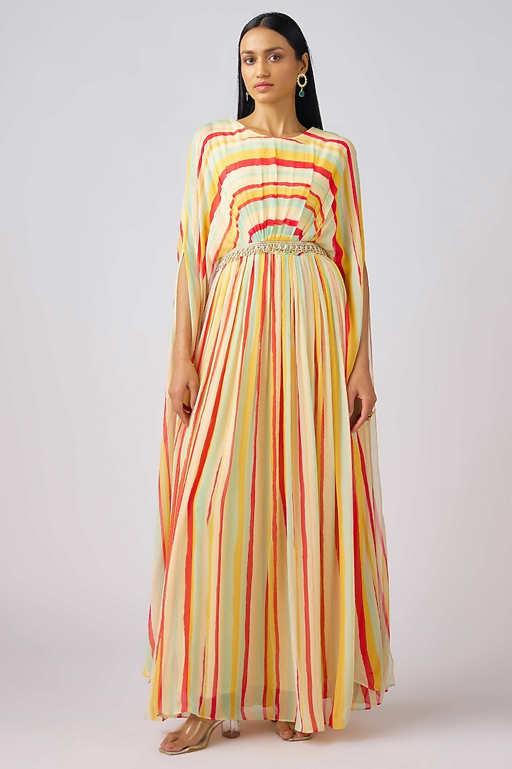 Yellow Georgette Crystal Embellished Summer Dress by Basanti - Kapde aur Koffee at Pernia's Pop Up Shop