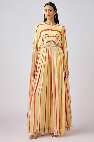Yellow Georgette Crystal Embellished Dress by Basanti - Kapde aur Koffee