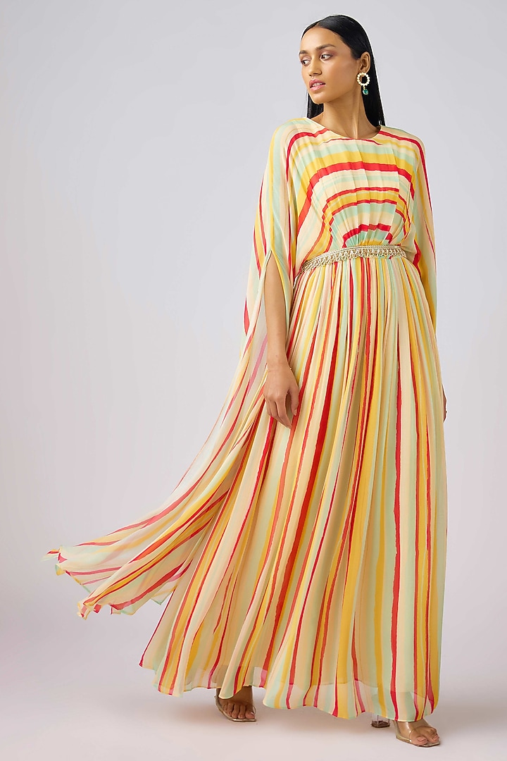 Yellow Georgette Crystal Embellished Summer Dress by Basanti - Kapde aur Koffee at Pernia's Pop Up Shop